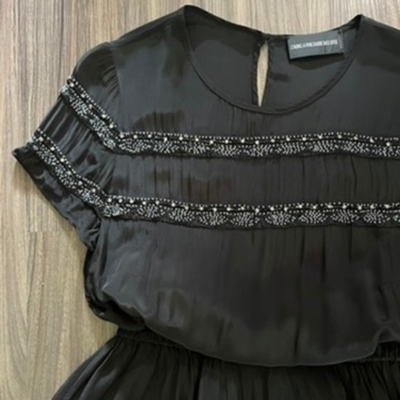 Zadig & Voltaire‎ Deluxe Jeweled Beaded Short Sleeve Mini Dress Black size small - Picture 15 of 15